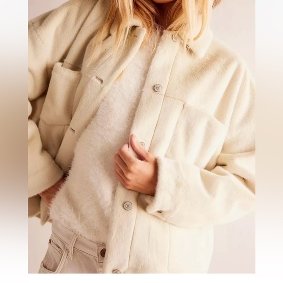 Free People We The Free Cozy Opal Swing Jacket Faux Fur Oversized Ivory - Picture 6 of 7